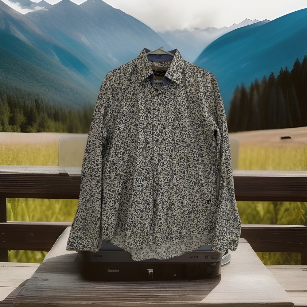 Dash & Dot Shirt Mens Large Floral Button Front Long Sleeve Regular Fit Casual